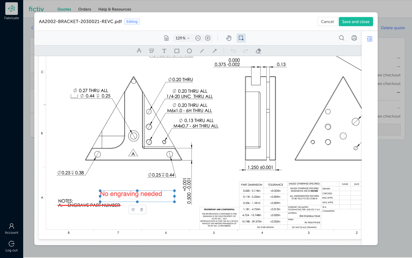 China Manufacturing parts 2d drawing generation and annotation